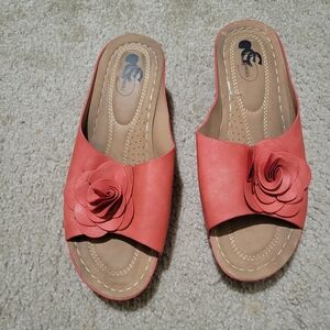 Women's Coral Wedge Sandals with Floral Accent